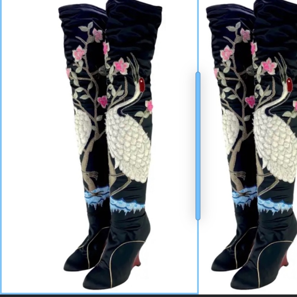 ISO tom ford chinoiserie ostrich feather wedge boots